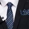 Bow Ties Sliver gestreepte stropdas 7,5 cm zijde jacquard geweven mannen wijn blauw stropdas hanky manchetknopen set bruiloft klassiek pochet