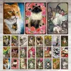 Vintage Carefree Cat Poster Metal Tin Signs European Lovely Animal Flower Metal Plaque Wall Art Decor For Cafe Bar Pub Club Home personalized Tin Sign Size 30X20CM w01