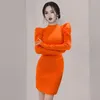 Casual Dresses 2023 Sticked Women Mante Bandage Dress Pullover Puff Sleeve Sticking tröja Sukienki Elegant Office Work Vestidos