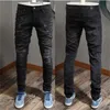 Patches de diseñador Detalle Biker Fit Jeans Men Motocicleta delgada para hombres Fashion Vintage Denim Pantalones Jean