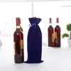 Christmas Decorations Flannel Wine Bottle Packing Bags 15x35cm Velvet Carrier Gold Thread Drawstring Holder Gift Pouches Party Present 20PCS