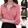 Camicette da donna Abito camicia con bottoni per donna Primavera Estate Manica lunga Tasca Decorazione Nail Tech Scollo a V A Con