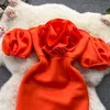 Snedstreck hals casual klänningar axelfria off-shoulder robe femme stereo blommor smal höftpaket parti vestidos de mujer elegant