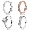 925 Argent Femmes Fit pandora Bague Original Coeur Couronne Mode Anneaux Rose Élégance Printemps Fleur Couronne Arc Pave Amour Éternel Tressé