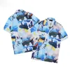 1 Casa Casablanc-S 22SS Designer camiseta Masao San Print Mens Casual Casual Camisa de seda solta Mangas curtas T-shirt de luxo de alta qualidade Teesq48