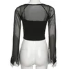 Blouses voor vrouwen aantrekkelijk sexy perspectief Net garen lapwerk munny blouse club comfortabel hoog elastic