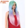 Synthetic Wigs Fashion Idol Long Straight Wig with Bangs Synthetic Wigs for Black Women 32 Inch Heat Resistant Ombre Rainbow Cosplay Hair 230227