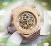 Mens Automatic Mechanical Watch 42mm Rose Gold Silver Rostfritt stål Big Dial Chronograph Hollow Skeleton Dial Designer Armisches Orologio Di Lusso Gifts