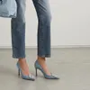 Новые туфли Amina Muaddi Begum Джинсовые туфли на высоком каблуке с кристаллами Туфли-лодочки для женщин 105 мм Роскошные дизайнеры Модельные туфли Вечерняя фабричная обувь на каблуке с сумкой