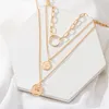 Chains 2023 Fashion Multi Layer Lock Portrait Pendants Necklaces For Women Gold Metal Key Necklace Design Jewelry Gift