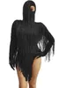 Stage Wear Red Full Fringe Long Sleeves Bodysuit Headdress Birthday Celebrate Dance Prom Tassel Dancer Evening Outfit