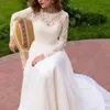 Party Dresses Stunning Lace Evening Wear With Long Sleeves Sheer Jewel Neck Beaded Prom Gowns Vestidos De Fiesta Sweep Train Chiffon