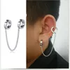 Dos Boucles D'oreilles Argent Punk Oreille Clip Double Chaîne Lien Bijoux Titane Acier Mâle Sans Percé Mode Drop-