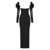 Casual Dresses Wholesale Woman's Black Long Sleeve Strapless Diamond Sexy Evening Celebrity Cocktail Party Bandage Dress