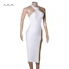 Повседневные платья Cy Summer Sexy Whitte Open Fork Bodycon Rayon Bangage Платье Женщины Halter Backless Evening Costum