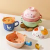 Bowls Japanese Ceramic Salad Soup Bowl Cartoon With Lid Noodle Fruit Dessert Snack Bento Box Student Office Tableware