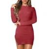 Casual Dresses Long Sleeve Womens Swing Dress Women Autumn Winter Solid Color Round Neck Zipper Bag Hip Sexy Fancy For