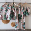 Women's Sleepwear 7 Piece Pyjama Spring Long Sleeve Shorts Nightwear Sexy Striped Women Pajamas Summer Suit Suspender Simulation Silk