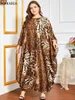 Ethnic Clothing Oversized Casual Loose Leopard Print Bat Sleeve Dress Moroccan Kaftan Muslim Robe Abaya Dubai 2023 Religious Robes