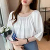 Women's Blouses Blusas Femininas Ladies Shirts Summer Satin Short-sleeved Round Collar Women Top Simple Versatile Shirt 507C