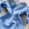 2023 A Line Sex Kleid Frauen Blau hochwertige durchsichtige bodenlange lange Maxi Party Kurzarm Spitze Kuchen Selbstporträt Kleider