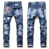 Odznaki męskie rozciągają czarne czarne dżinsy Modne mody Slim Fit Mothed Motocycle Denim Spodnie Panelowe spodnie hip -hopowe 859