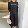Sukienki swobodne sukienki wiosenne kobiety o nokół bawełniany koreański Koreański Koronkowy szydełko luźne czarne duże harajuku