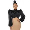 Kvinnor BLOUSES 2023 Rekommendera stil Solid Color Puff Long Sleeve Stain Shirts Pullover Retro Topps Women Clothing Wholesale