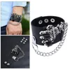 Charm Bracelets Punk PU Leather Bracelet With Chain Adjustable Gothic Rock Wristbands For Men Women Teen Girls Boys Daily Wearing Holiday