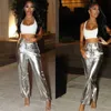 Einzelhandel Frauen Kleidung Candy Casual Hosen Hohe Taille PU Leder gerade Metallic Farbe Hosen Für Frühling Sommer