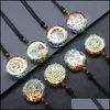 Pendant Necklaces Retro Round Reiki Healing Stone Seven Chakra Orgone Energy Symbol Necklace Gravel Meditation Amet Orgonite Crystal Dhskv