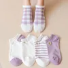 Calzini Donna Foglia Ricamo Conchiglia Barca Femal Summer Strip Plaid Cotton Low Tube Grils Inble