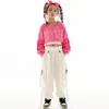 Stage Wear Kpop Enfants Hip Hop Danse Vêtements Pour Filles Rose Crop Tops Lâche Blanc Pantalon Moderne Jazz Performance Costume Rave Outfit BL9560