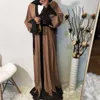 Abbigliamento etnico Abaya Donne musulmane Abito con scollo a V Abito con lacci Cardigan con giunture in pizzo Islamico Dubai Arabo Turchia Abiti femminili