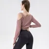 Camisas activas Chaleco de yoga Deportes de mujer Manga larga Correr Fitness Una chaqueta trasera con hombros descubiertos Alto elástico Secado rápido Color sólido Gimnasio