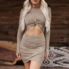 Casual jurken dames mode solide kleur lange mouw holle out vouwen bodycon mini herfst vrouwelijke sexy feestjurk vestidos mujer