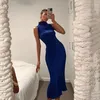 Casual jurken zonnige mouwloze high neck geplooide midi jurk ruches bodycon sexy elegant feest verjaardagsfestival outfits club