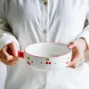 Bowls MUZITY Ceramic Salad Bowl Porcelain Hand-made Baking With Handle Lovely Design Noodle Dinnerwarel