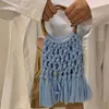 Bolso bandolera tejido de algodón hecho a mano con borlas, bolso de mensajero vintage para mujer, moda de playa, bolsos de punto de verano, monedero 230304