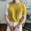 Erkekler tişörtleri erkekler patchwork yuvarlak boyun kısa kollu sokak kıyafetleri 2023 gündelik tee üstleri Kore tarzı boş zaman giyim s-5xl