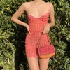 Casual Dresses Fashion Women Sling Summer Dress Tryckt ärmlös V-Neck Ruffle Hem Sexig kjol för Female Orange Daily Festival Wear S-XL