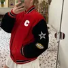 Kvinnors jackor American Retro Jacket Kvinnor Street Trend Velvet broderi sömmar baseball springautumn all-match coupleloosecoat