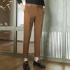 メンズスーツブレザー高品質の韓国夏のソリッドドレープスーツパンツメンズ衣類2023シンプルなスリムフィットアンクルレングスオフィスズボンフォーマ