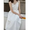 Casual Dresses Cotton Sleeveless V-neck Women Dress 2023 Maxi Summer Spaghetti Strap A-line Sundress White Ruffle Vestidos