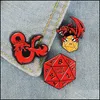 Acessórios para desenhos animados Dungeons e Dragões Pinos de esmalte Dragons D20 DND Game Broches Bag Rousing Butle Ritche Jewelry Gift for F Dhbmj