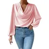 Women's Blouses V-neck Chiffon Blouse Women Street Tops Lantern Sleeve Loose Shirt Autumn Pleated Vintage Casual Woman Elegant 24336