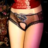 Underpants Erotic Lingerie Woman Open Crotch Panties Big Size 3D Embroidered Mesh See Through Underwear Sexy Female Lace Briefs