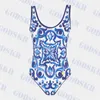 Blue Jacquard Swimwear One Piece Bikini For Women Sexy Backless Swimsuit Ladies Bathing Suit