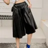 Women's Pants & Capris Streetwear Women Knee Length Sheepskin Wide Leg Elastic Waist Hip Hop Loose Fit Baggy Big Size Genuine Leather