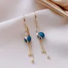 Moda geometryczne kolczyki z frędzlami Blue Deer Crystal Drop For Woman Eleganckie akcesoria biżuterii